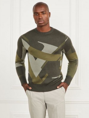Guess Abstract Jacquard Crewneck Sweater Verzi | GUESS-SN31001