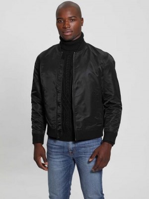 Guess Ace Satin Flight Jacket Negrii | GUESS-SN30872