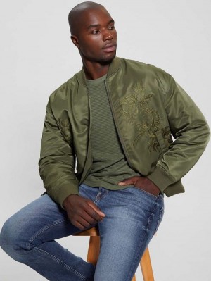 Guess Ace Satin Hawk Flight Jacket Verzi | GUESS-SN30854