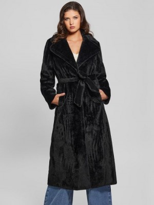 Guess Ada Longline Faux-Fur Coat Negrii | GUESS-SN27933