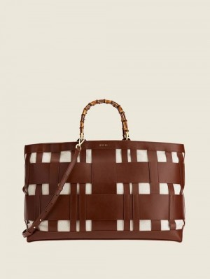Guess Aida Woven Leather Maxi Satchel Maro | GUESS-SN29309