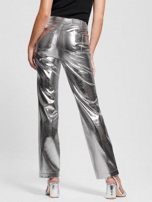 Guess Ambra Metallic Faux-Leather Pants Argintii | GUESS-SN28209