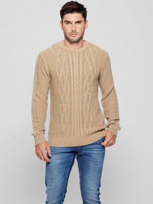 Guess Andy Cable Acid Wash Sweater Bej | GUESS-SN30897
