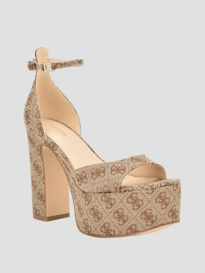 Guess Ankle Strap Logo Platform Heels Maro | GUESS-SN29822
