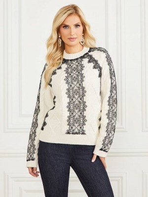 Guess Aura Lace Sweater Top Albi | GUESS-SN27516