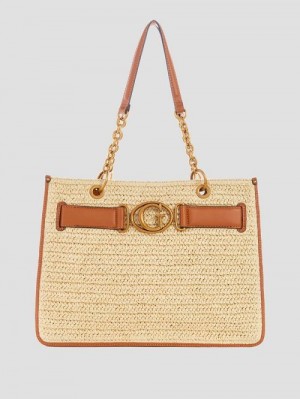 Guess Aviana Straw Tote Maro | GUESS-SN29441