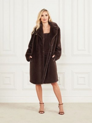 Guess Bianca Faux-Fur Coat Maro | GUESS-SN27912
