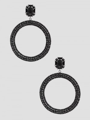 Guess Black Rhinestone Statement Hoop Earrings Negrii | GUESS-SN30312