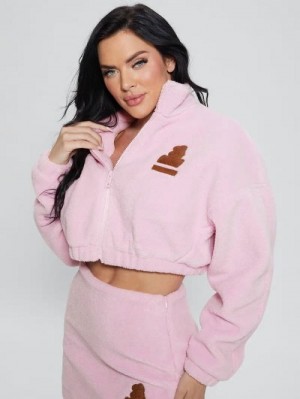 Guess Bunny Patch Sherpa Fleece Zip Jacket Roz | GUESS-SN27719