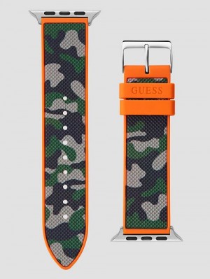 Guess Camo and Orange Silicone 42-45 mm Band for Apple Watch® Verzi | GUESS-SN31631