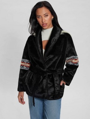 Guess Carlotta Faux-Fur Wrap Jacket Negrii | GUESS-SN27957
