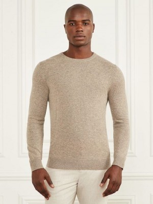 Guess Cashmere-Blend Crewneck Sweater Bej | GUESS-SN30919