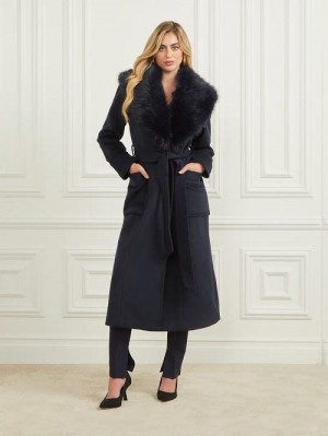 Guess Charlize Wool-Blend Coat Albastri | GUESS-SN28012