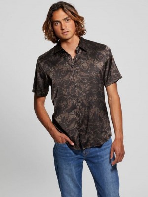 Guess Charm Decorative Floral Shirt Negrii | GUESS-SN31284