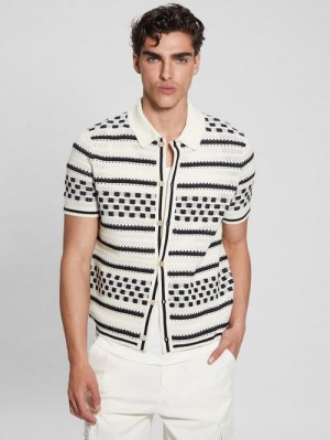 Guess Checker Stripe Slater Shirt Negrii Albi | GUESS-SN31276