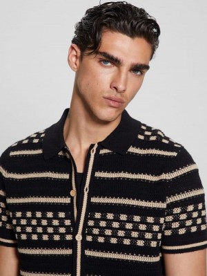 Guess Checker Stripe Slater Shirt Negrii | GUESS-SN31278
