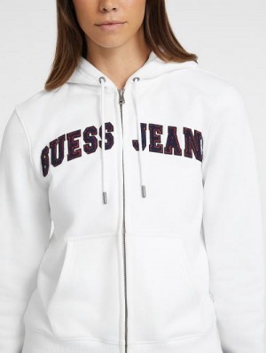 Guess Chenille Logo Patch Zip-Up Sweatshirt Albi | GUESS-SN27689