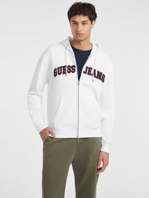 Guess Chenille Patch Zip-Up Hoodie Albi | GUESS-SN30952