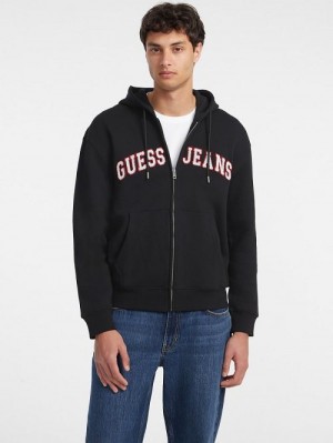 Guess Chenille Patch Zip-Up Hoodie Negrii | GUESS-SN30956