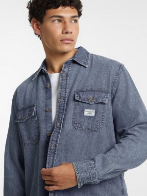 Guess Classic Long-Sleeve Denim Shirt Albastri | GUESS-SN31109
