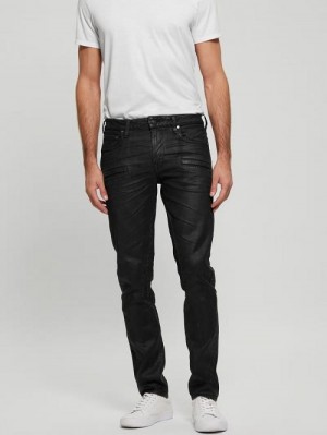 Guess Coated Denim Tapered Zip Jeans Negrii | GUESS-SN30429
