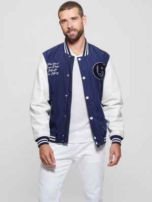 Guess Color-Block Varsity Jacket Albastri | GUESS-SN30858