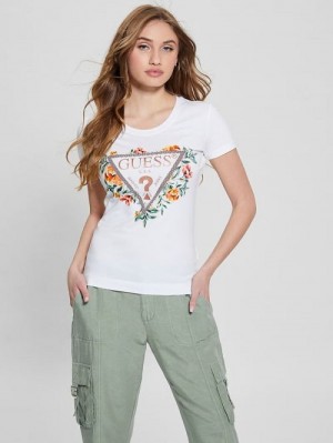 Guess Crewneck Flowers Icon Tee Albi | GUESS-SN27064