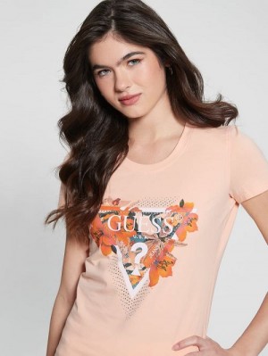 Guess Crewneck Flowers Icon Tee Roz | GUESS-SN27051