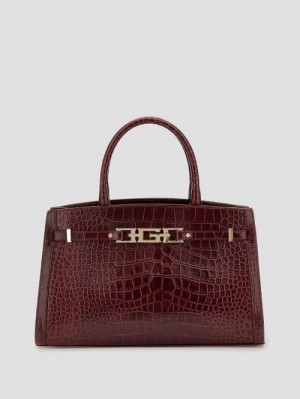 Guess Cristina Croc Medium Satchel Rosii | GUESS-SN29303
