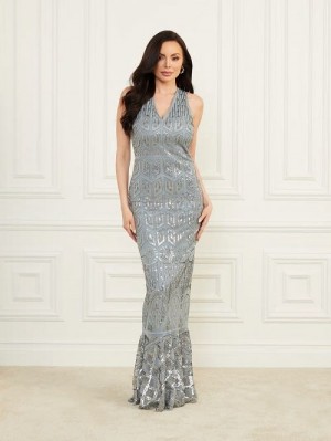 Guess Crystal Maxi Dress Albastri | GUESS-SN26922