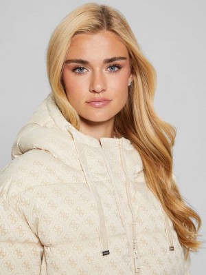 Guess Daisy Quattro G Puffer Jacket Bej | GUESS-SN28034