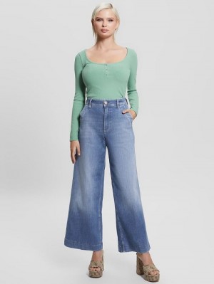 Guess Dakota Cropped Wide-Leg Jeans Albastri | GUESS-SN26552