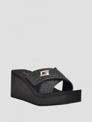 Guess Danvi Braided Wedge Sandals Negrii | GUESS-SN29604