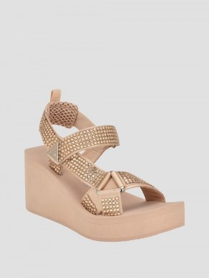 Guess Dawsin Rhinestone Wedges Bej | GUESS-SN29681