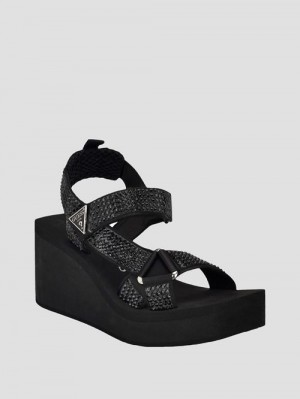 Guess Dawsin Rhinestone Wedges Negrii | GUESS-SN29639