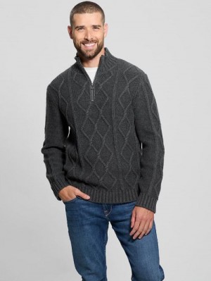 Guess Diamond Cable-Knit Half-Zip Sweater Gri | GUESS-SN31043