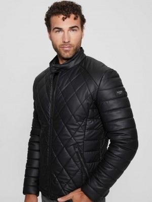 Guess Diamond Quilted Faux-Leather Jacket Negrii | GUESS-SN30875