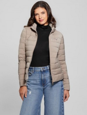 Guess Diann Heavy Hooded Puffer Jacket Bej | GUESS-SN28033