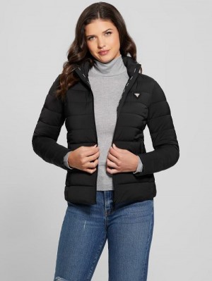 Guess Diann Heavy Hooded Puffer Jacket Negrii | GUESS-SN28027