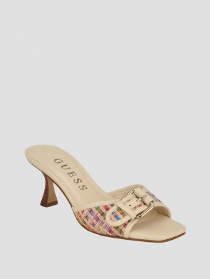 Guess Dista Buckled Logo Kitten Heels Bej | GUESS-SN29748