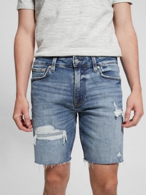 Guess Distressed Denim Shorts Albastri | GUESS-SN31370