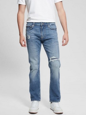 Guess Distressed Straight Jeans Albastri | GUESS-SN30362