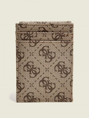 Guess Don Logo-Print Magnetic Card Case Bej | GUESS-SN29476