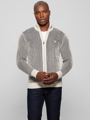 Guess Eco Alden Ribbed Cardigan Vanise Sweater Negrii Albi | GUESS-SN30915