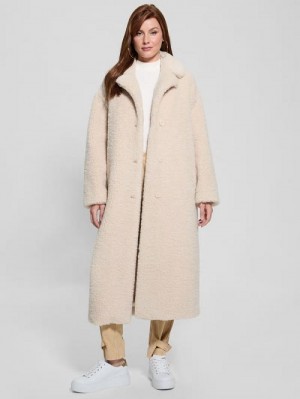 Guess Eco Alina Teddy Longline Coat Albi | GUESS-SN27902