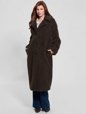 Guess Eco Alina Teddy Longline Coat Maro | GUESS-SN27901