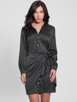 Guess Eco Alya Printed Dress Negrii Albi | GUESS-SN26956
