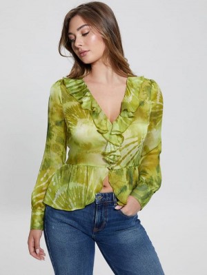 Guess Eco Angie Ruffle Top Verzi | GUESS-SN27502