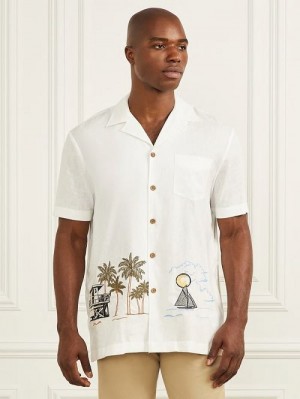 Guess Eco Billy Embroidered Bowling Shirt Albi | GUESS-SN31180