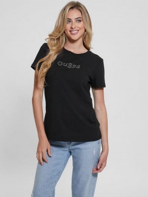 Guess Eco Briana Rhinestone Tee Negrii | GUESS-SN27261